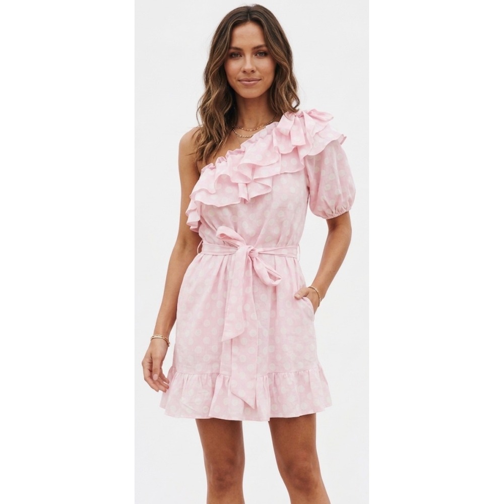 Lisa Marie Fernandez Target Pink Polka Dot One‎ Shoulder Ruffle Mini Dress Large